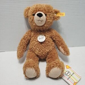 NWT Steiff Happy Teddy‎ Bear 11" Light Brown Plush Stuffed Animal Toy 012662